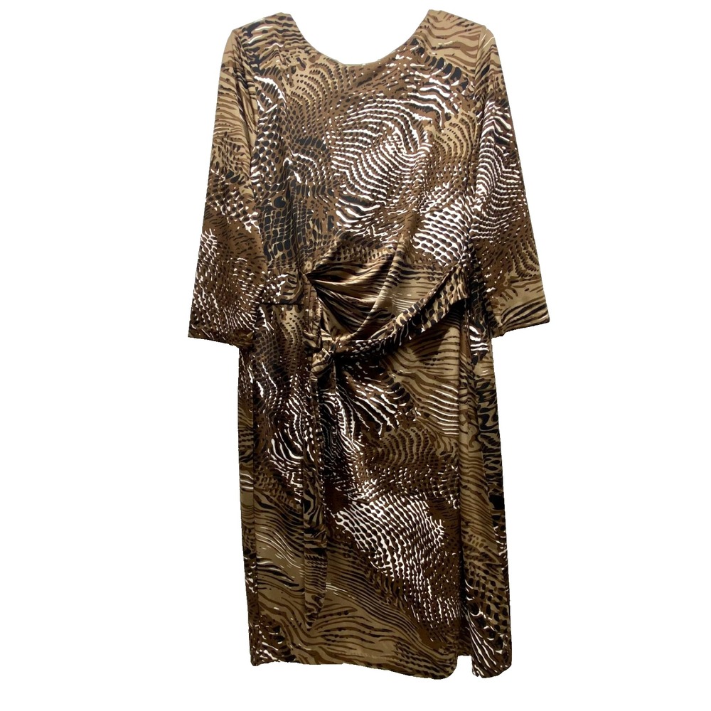 Peter Nygard Wrap Dress Women's Petite Large Brown Animal Print Fit & Flare NWOT